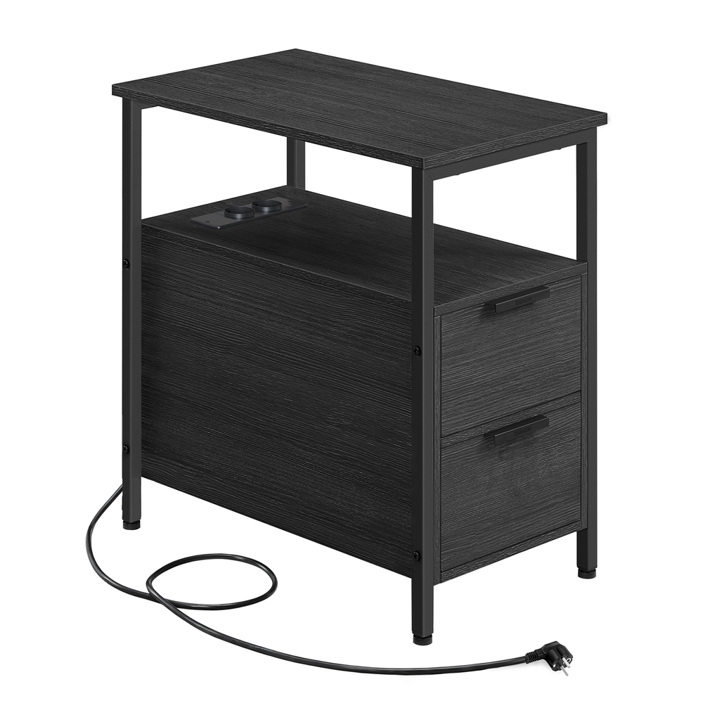 Beistelltisch, Nachttisch mit Steckdosenleiste, 2 Schubladen
