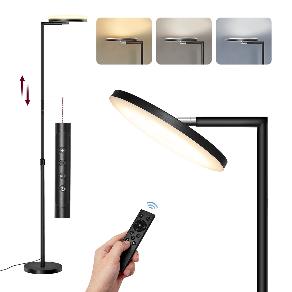 Stehlampe LED-Stehleuchte höhenverstellbar drehbarer Lampenkopf mit Fernbedienung mattschwarz