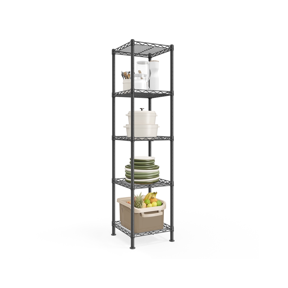 SONGMICS Regal schmal, Metallregal, höhenverstellbare Ablagen, Aufbewahrungsregal, Standregal für kleine Räume, Garage Schlafzimmer Wohnzimmer, 5 Ebenen, 30 x 30 x 121 cm, tintenschwarz LGR123BH01