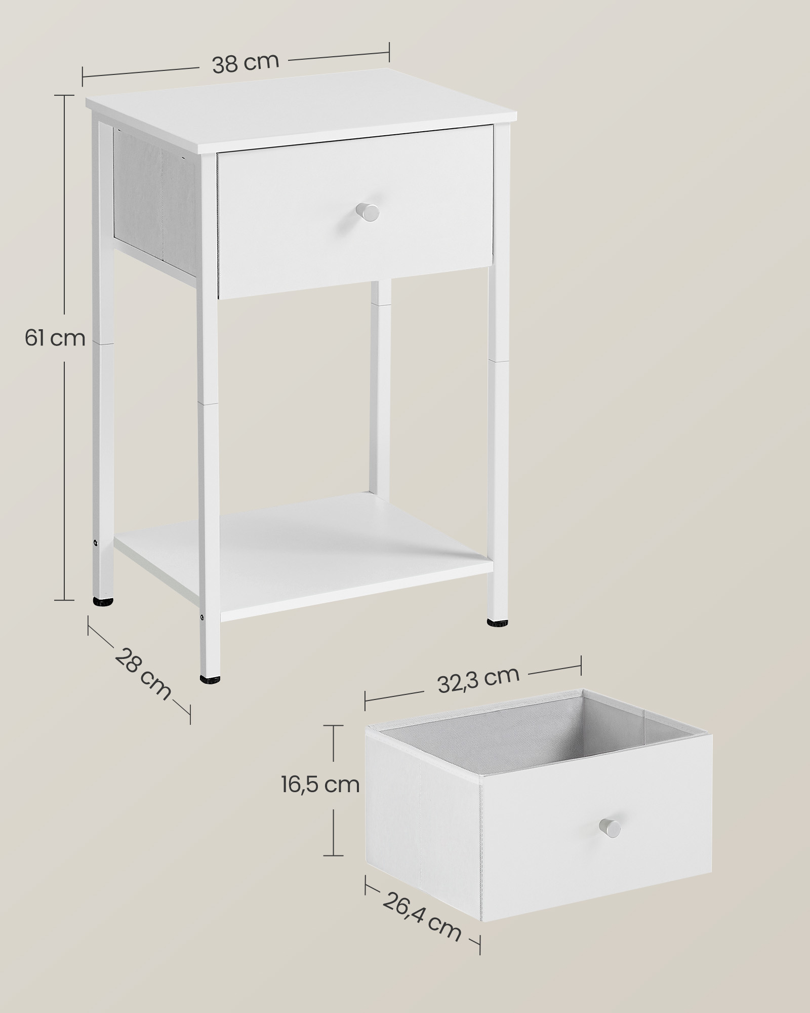 Šoninis staliukas su medžiaginiu stalčiumi