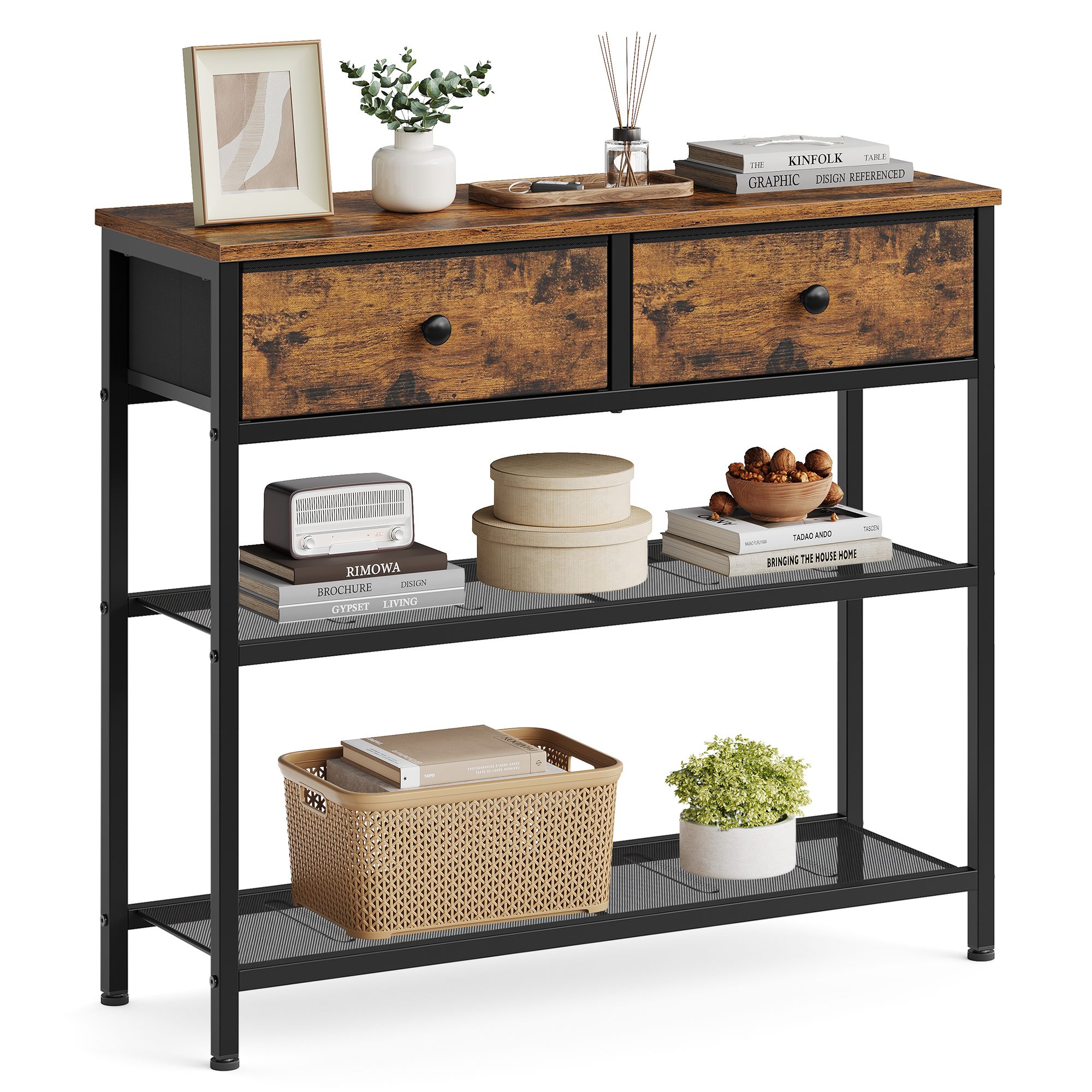 Konsolentisch vintagebraun 76,7x30x78,7 cm 2 Schubladen