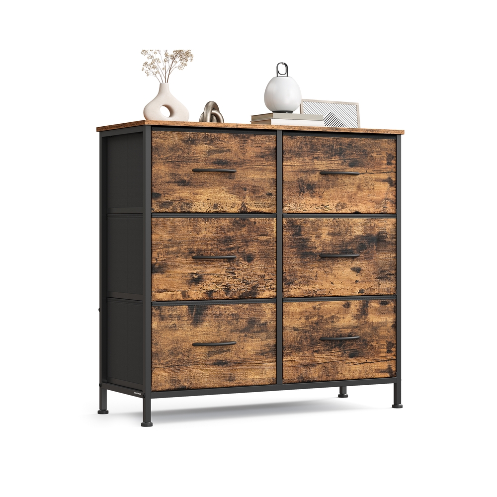 Kommode mit 6 Stoffschubladen vintagebraun-tintenschwarz