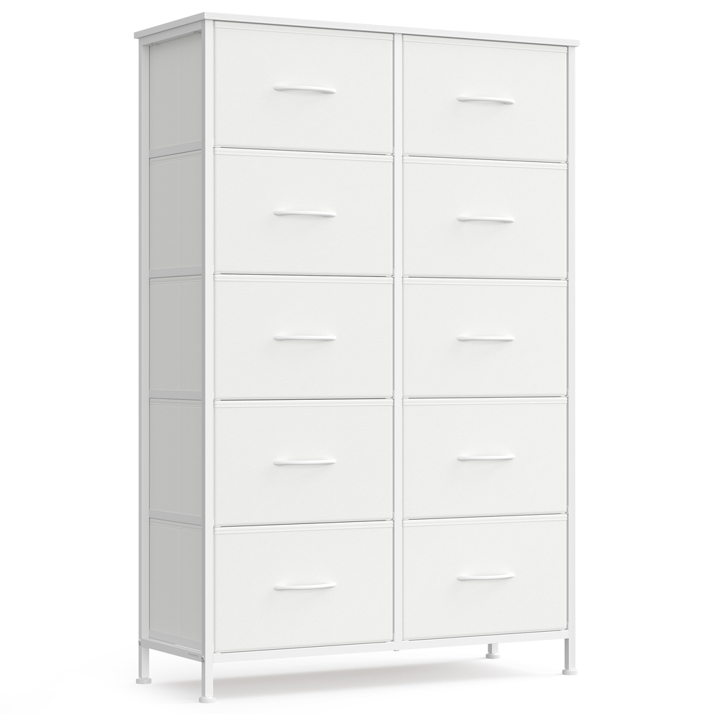 SONGMICS BELLAH Kollektion - Kommode, Schrank, Aufbewahrungsschrank, für Schlafzimmer, Flur, Wohnzimmer, Stahl, 10 Schubladen, modern, wolkenweiß-schneeweiß LGS125WH01
