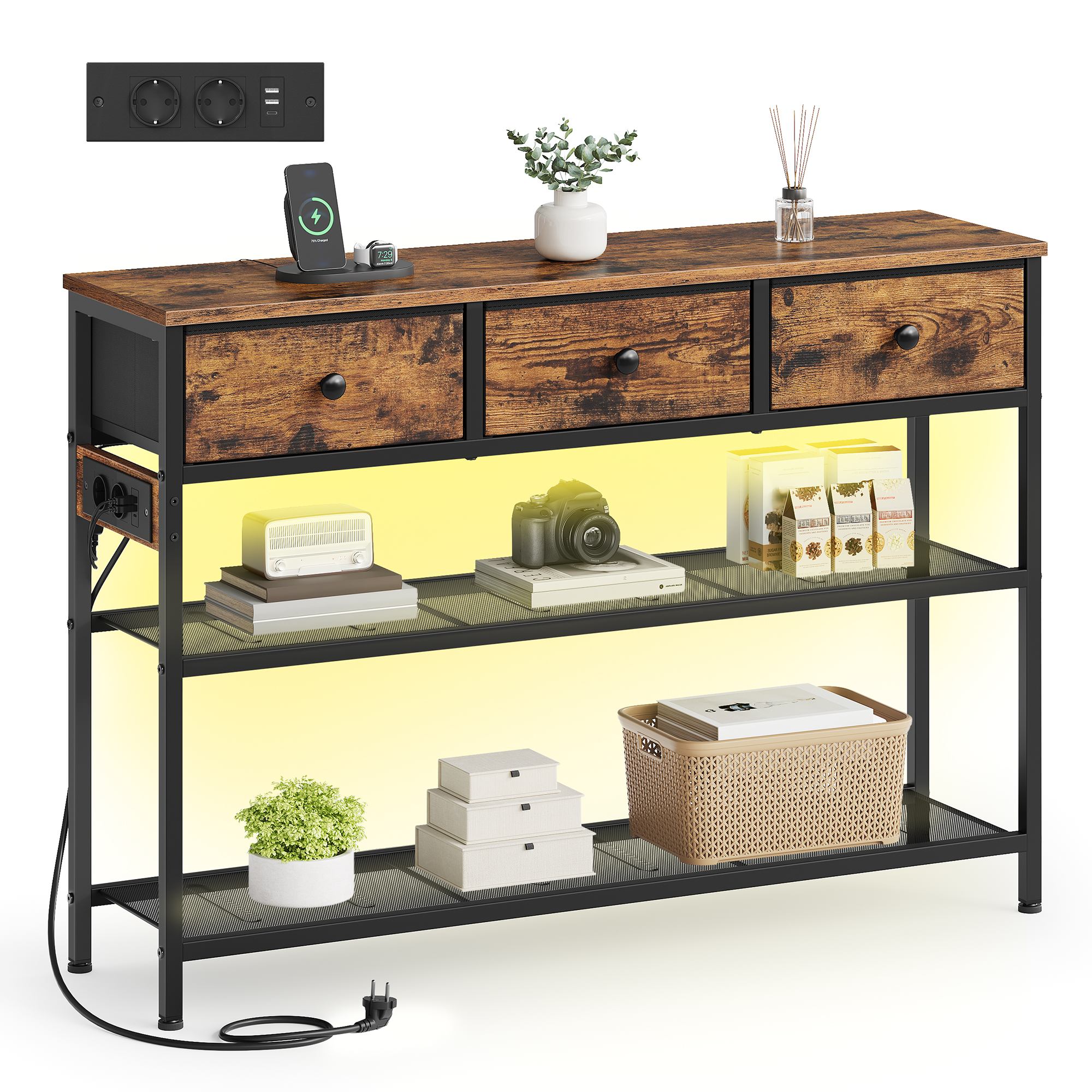 Konsolentisch vintagebraun 98,8x30x78,7 cm 3 Schubladen