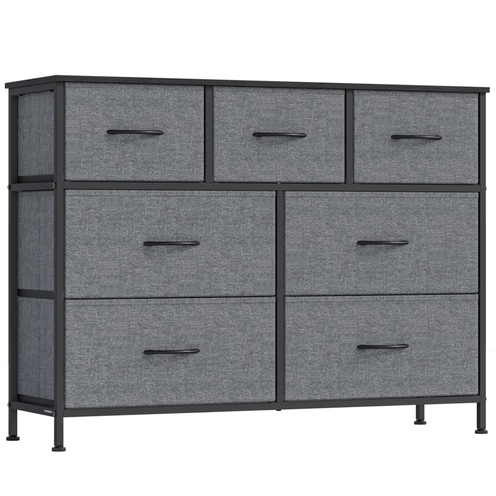 SONGMICS BELLAH Kollektion - Kommode, Schrank, Aufbewahrungsschrank, Stahl, für Schlafzimmer, Flur, Wohnzimmer, 7 Schubladen, modern, schiefergrau LGS323G101