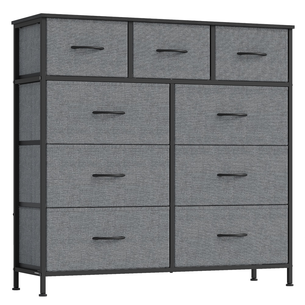 SONGMICS BELLAH Kollektion - Kommode, Schrank, Aufbewahrungsschrank, Stahl, für Schlafzimmer, Flur, Wohnzimmer, 9 Schubladen, modern, schiefergrau LGS324G101