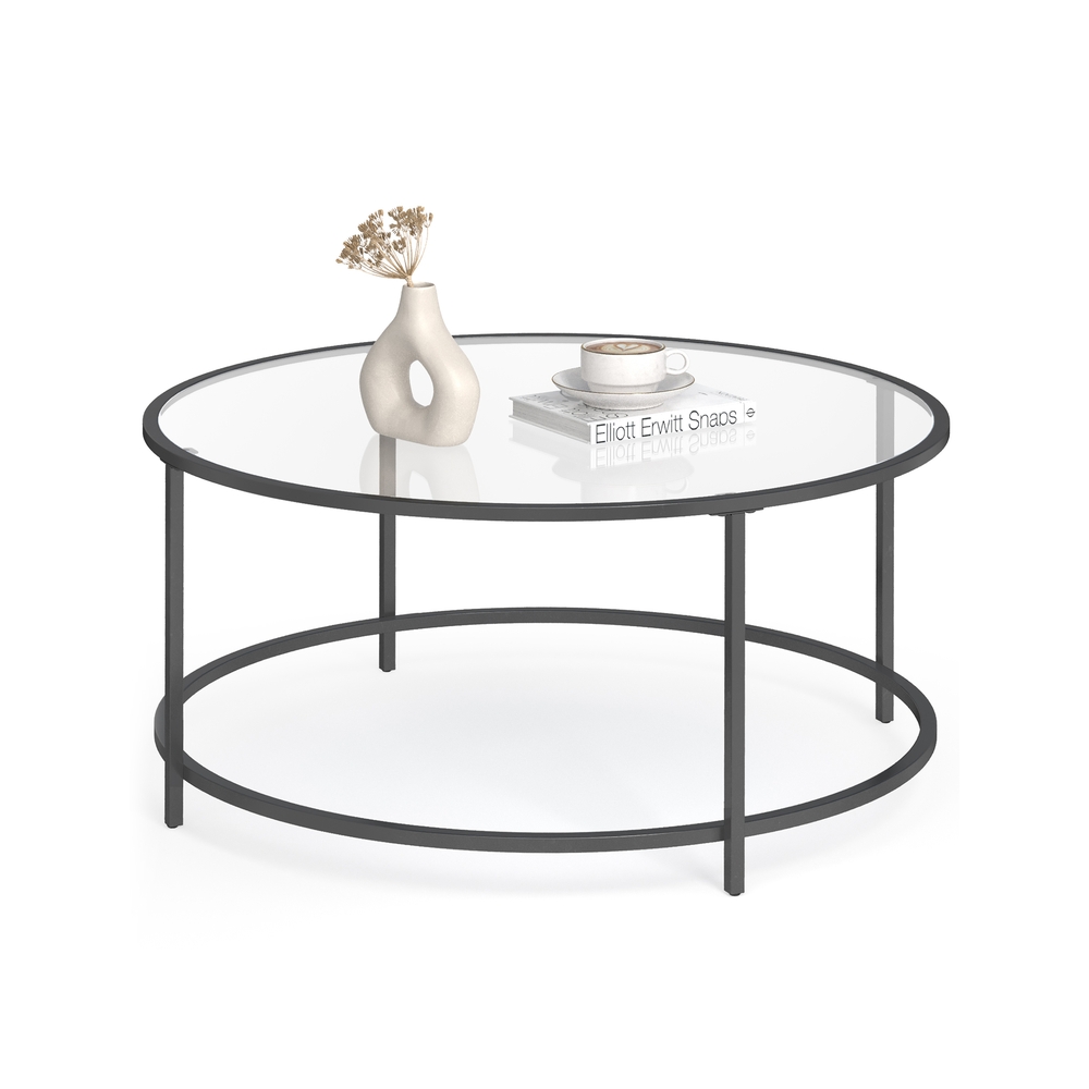 Runder Couchtisch mit schwarzem Metallgestell