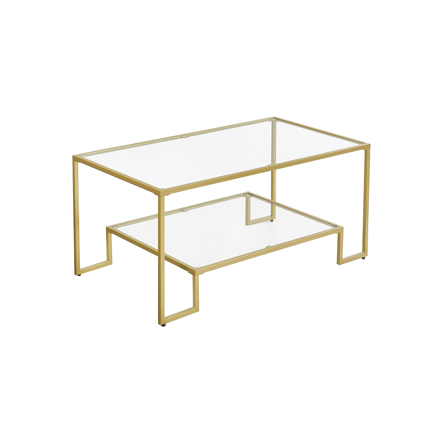 Vasagle - Couchtisch Glastisch Wohnzimmertisch 2 Ablagen aus Hartglas Stahlgestell 100 x 55 x 45 cm Dekoration für Wohnzimmer goldfarben von