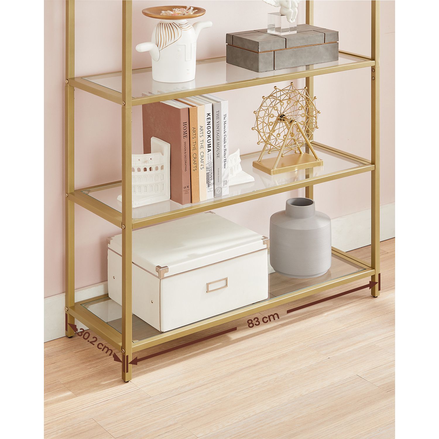 Knygų spinta su 5 grūdinto stiklo lentynomis