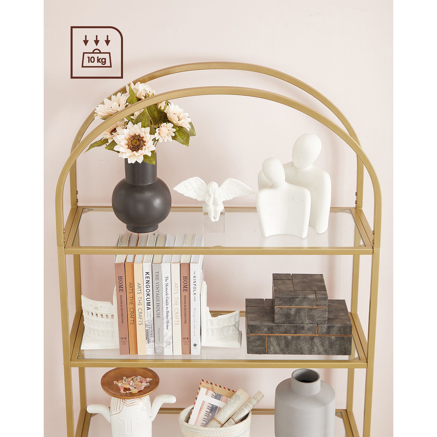 Knygų spinta su 5 grūdinto stiklo lentynomis