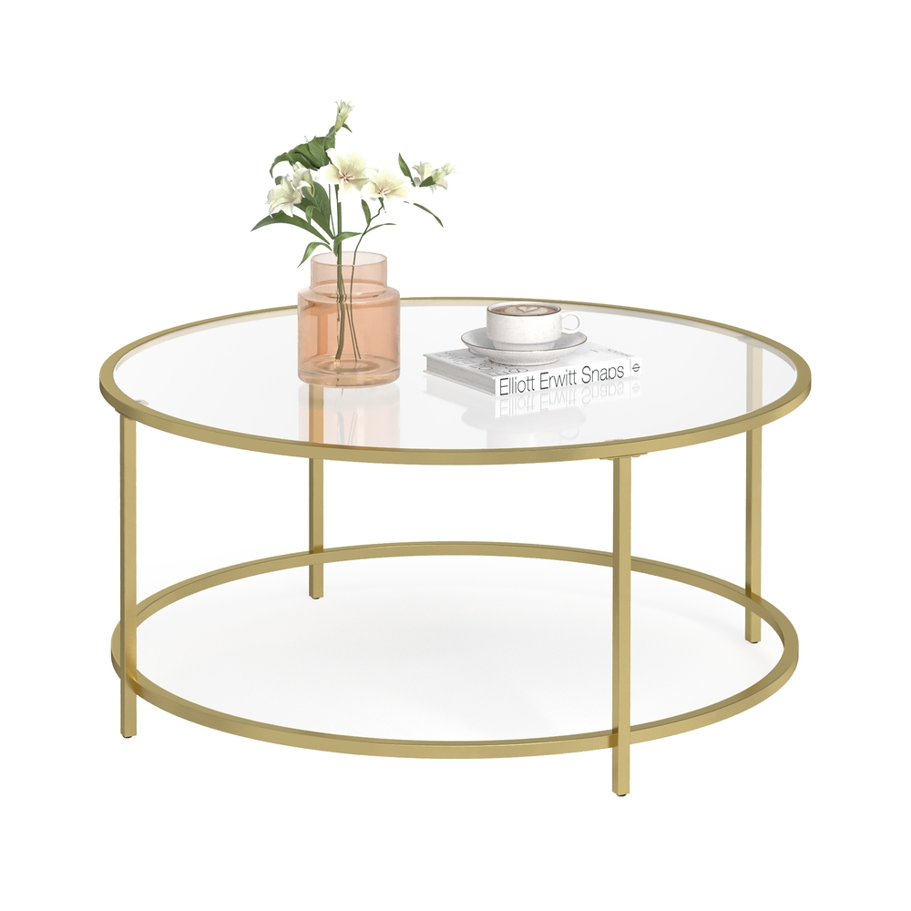 VASAGLE Couchtisch rund Glas gold 84,0 x 84,0 x 45,5 cm, 1 St.