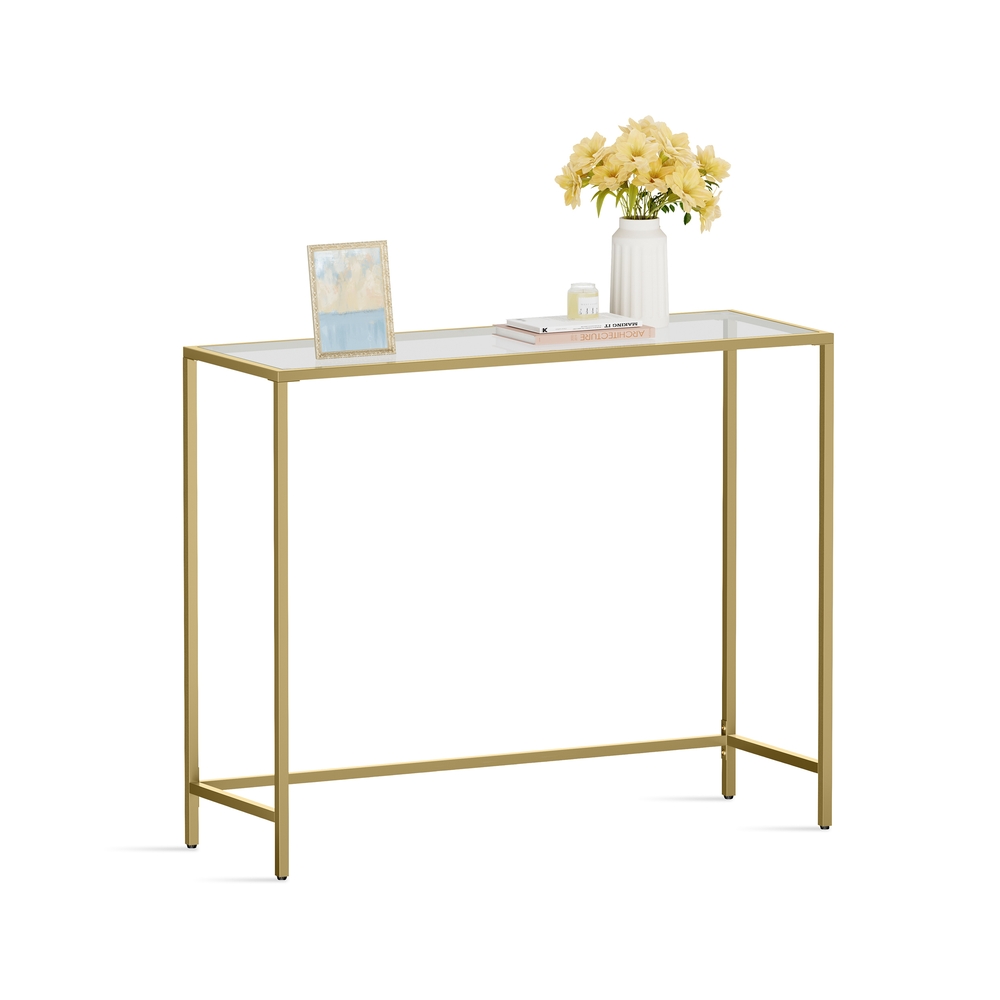 Konsolentisch Tisch aus gehärtetem Glas moderner Sofa- oder Flurtisch Metallrahmen solide verstellbare Beine für Wohnzimmer Flur Gold LGT26G