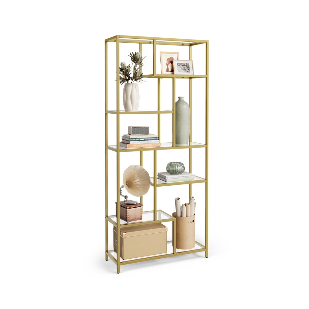 Bücherregal mit 6 Ablagen gold-transparent
