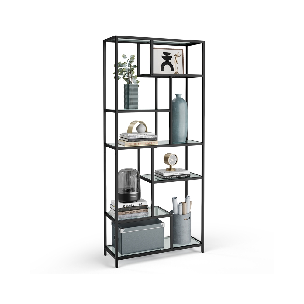 Bücherregal mit 6 Ablagen tintenschwarz - transparent