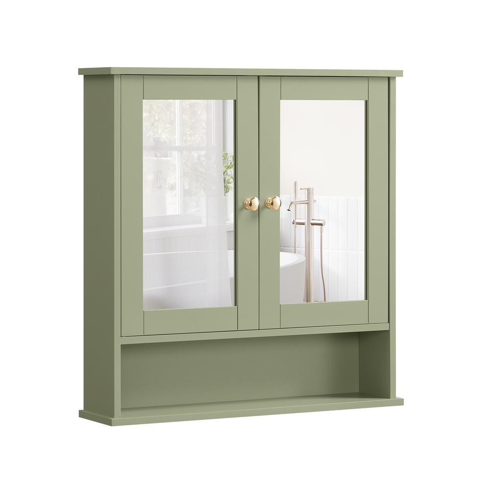 Spiegelschrank mit 2 Spiegeltüren und offenem Fach Wandmontage salbeigrün