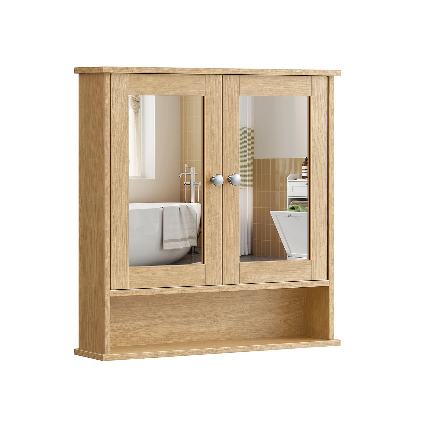 Spiegelschrank mit 2 Spiegeltüren und offenem Fach natureichenfarben