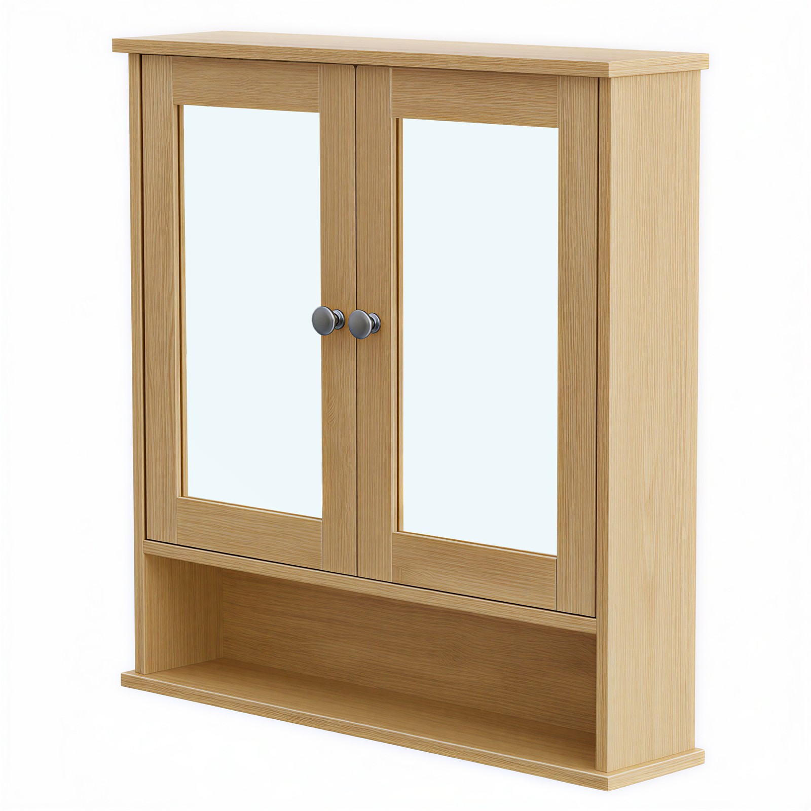Wandschrank mit Spiegel, Badschrank mit 2 Spiegeltüren und offenem Fach, verstellbare Ablage