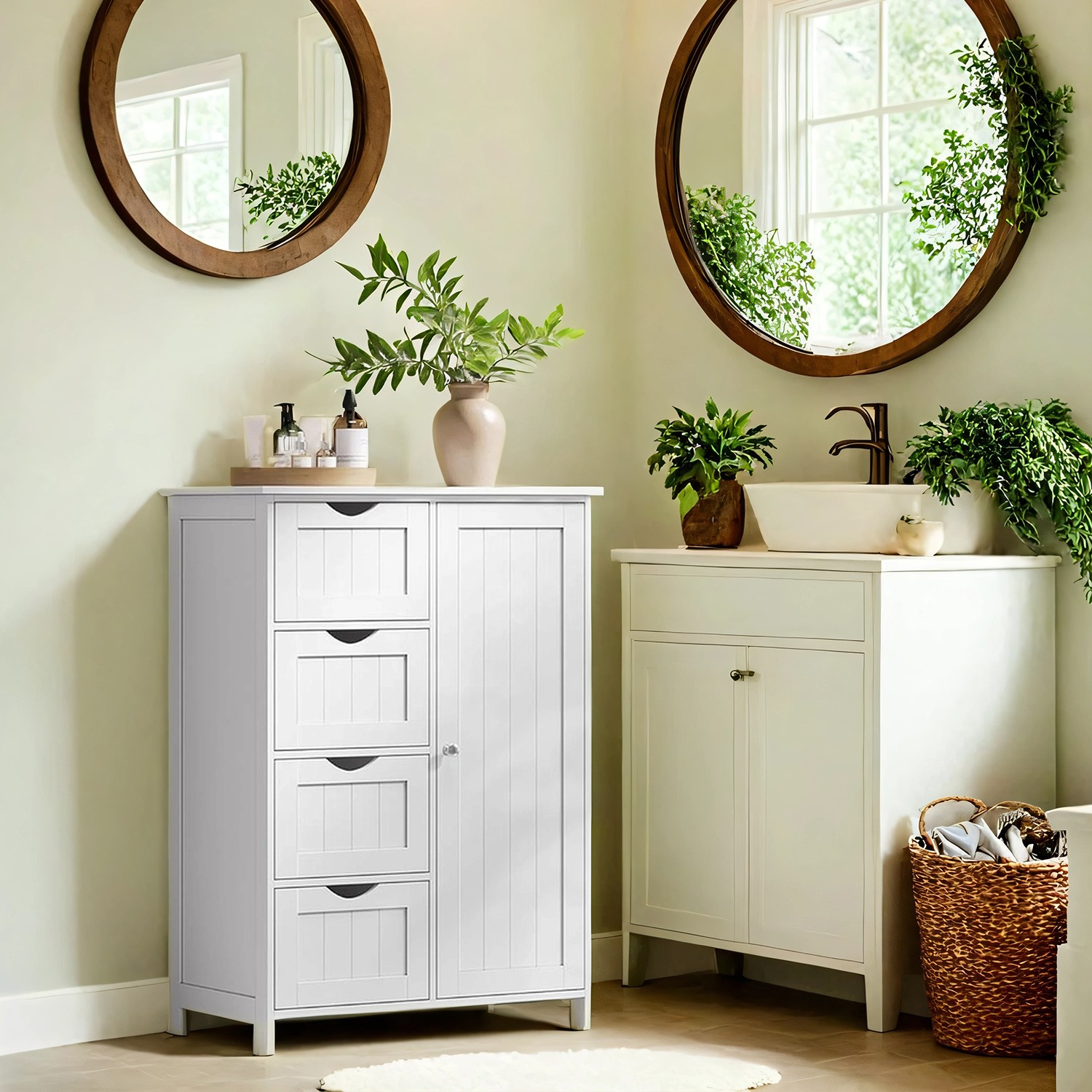 Schmaler Badschrank mit 4 Schubladen wolkenweiß