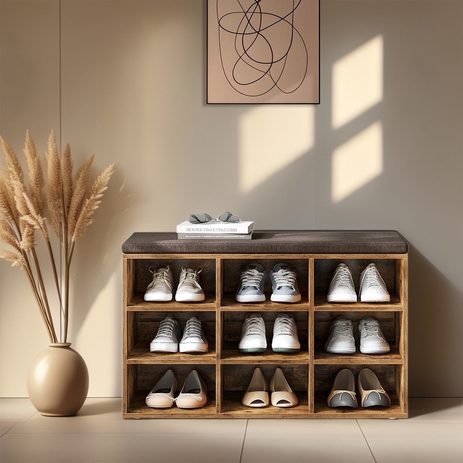 Schuhbank mit Stauraum, Schuhregal mit Sitzfläche, Sitzbank