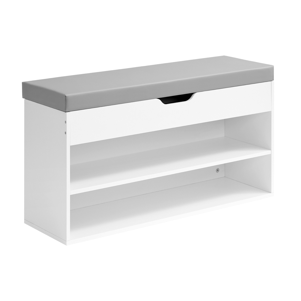 Schuhbank mit Sitzkissen, Schuhregal mit 3 Ebenen, 30 x 80 x 44 cm