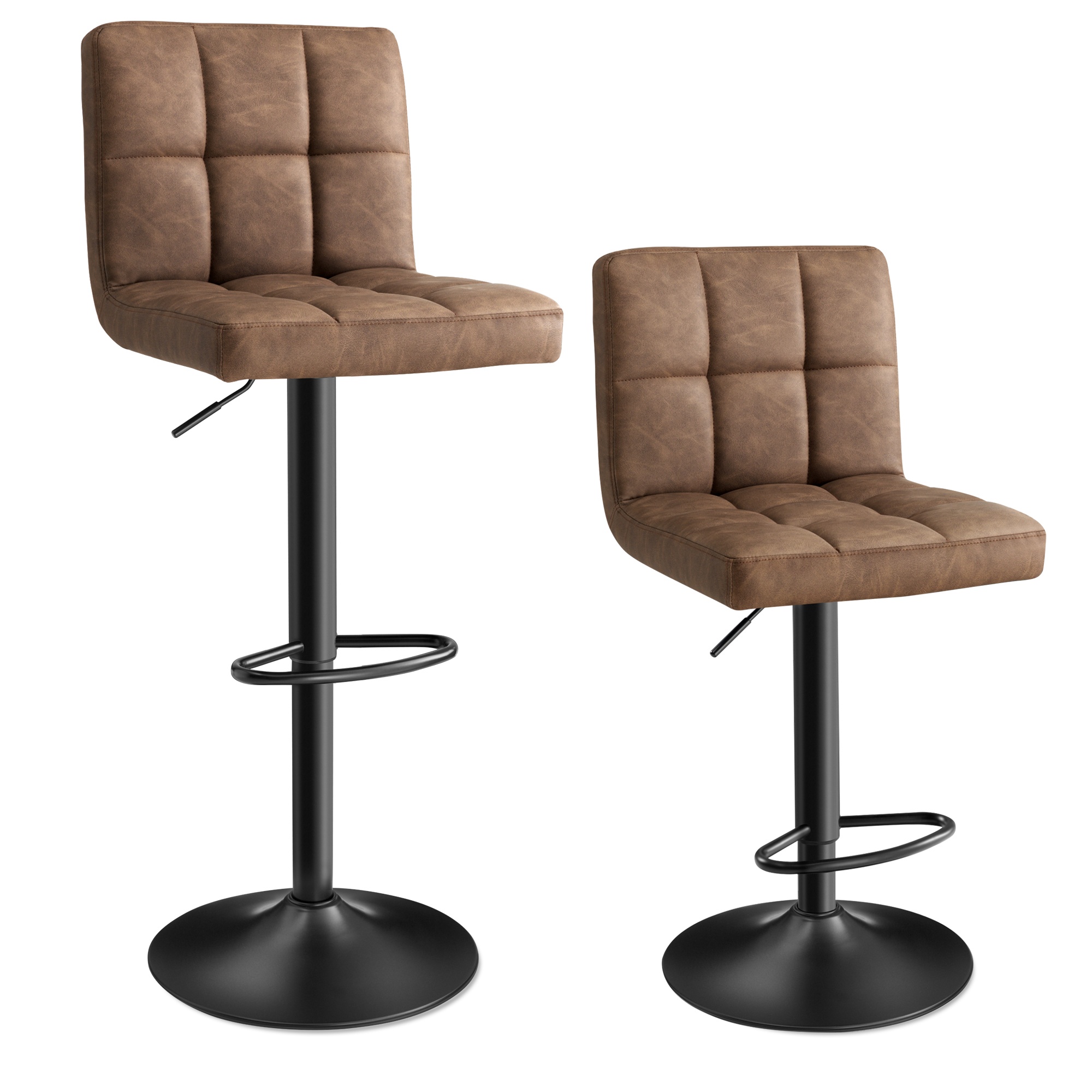 Barhocker 2er Set walnussbraun höhenverstellbar mit Rückenlehne
