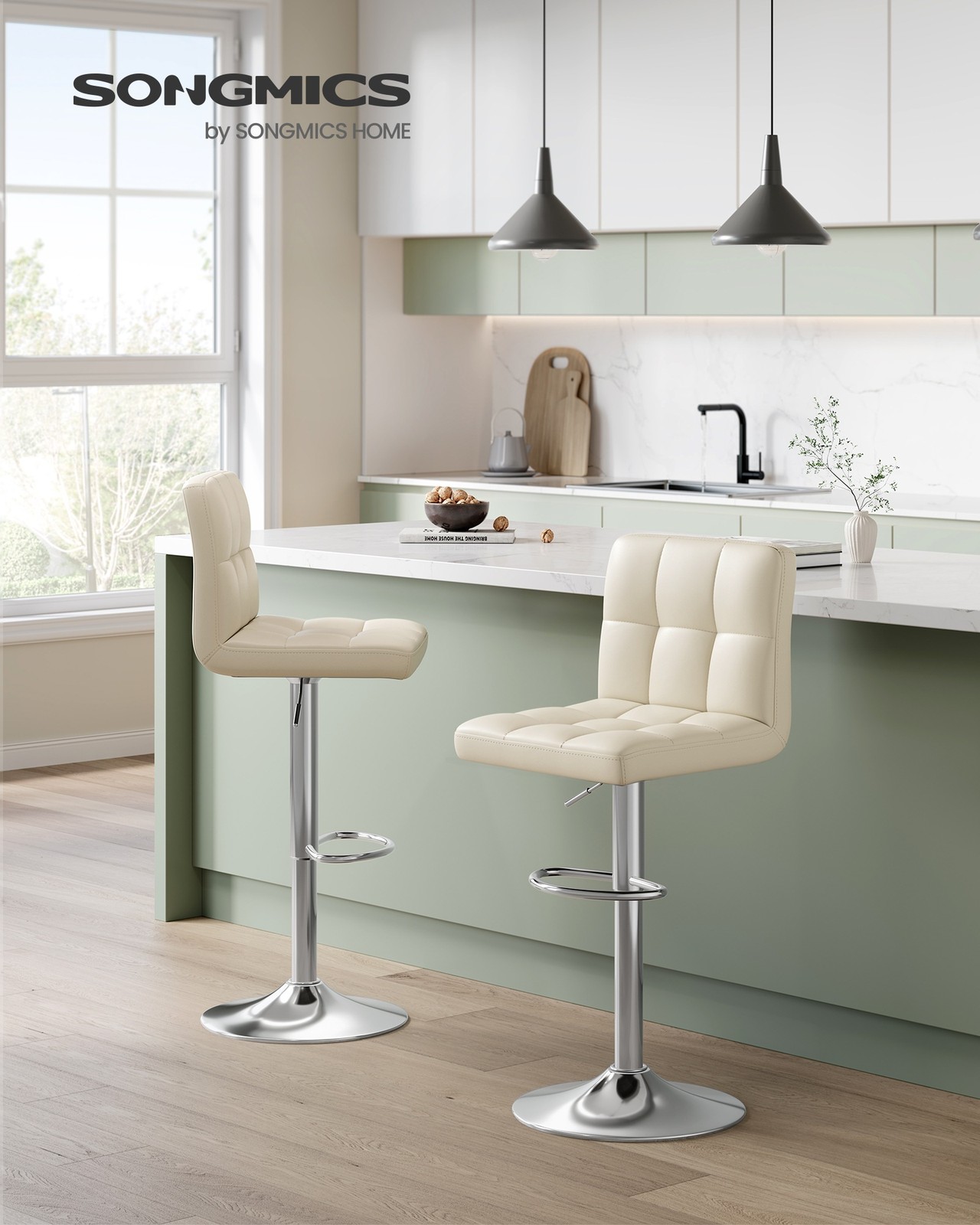 Barhocker 2er Set sandbeige höhenverstellbar mit Rückenlehne