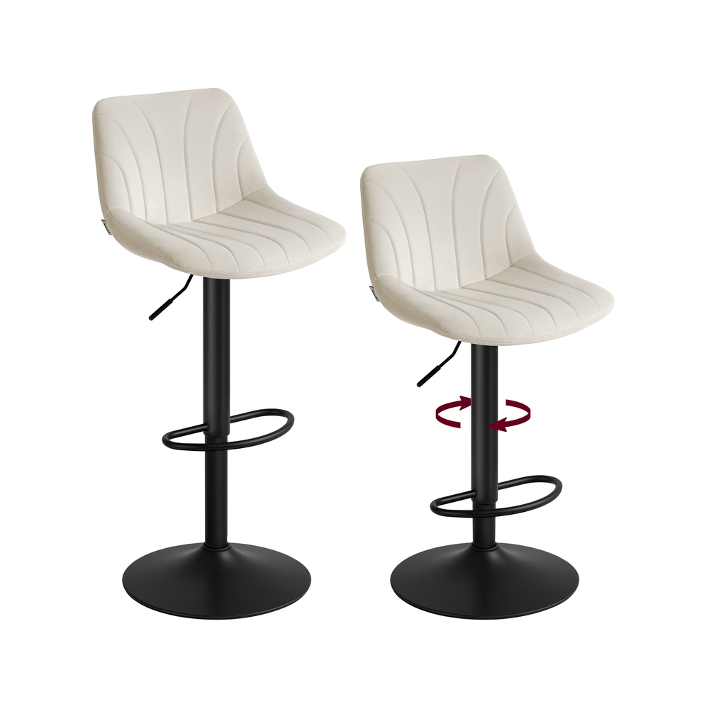 Barhocker 2er Set, Barstuhl mit Rückenlehne und drehbarer Sitzfläche cremeweiß
