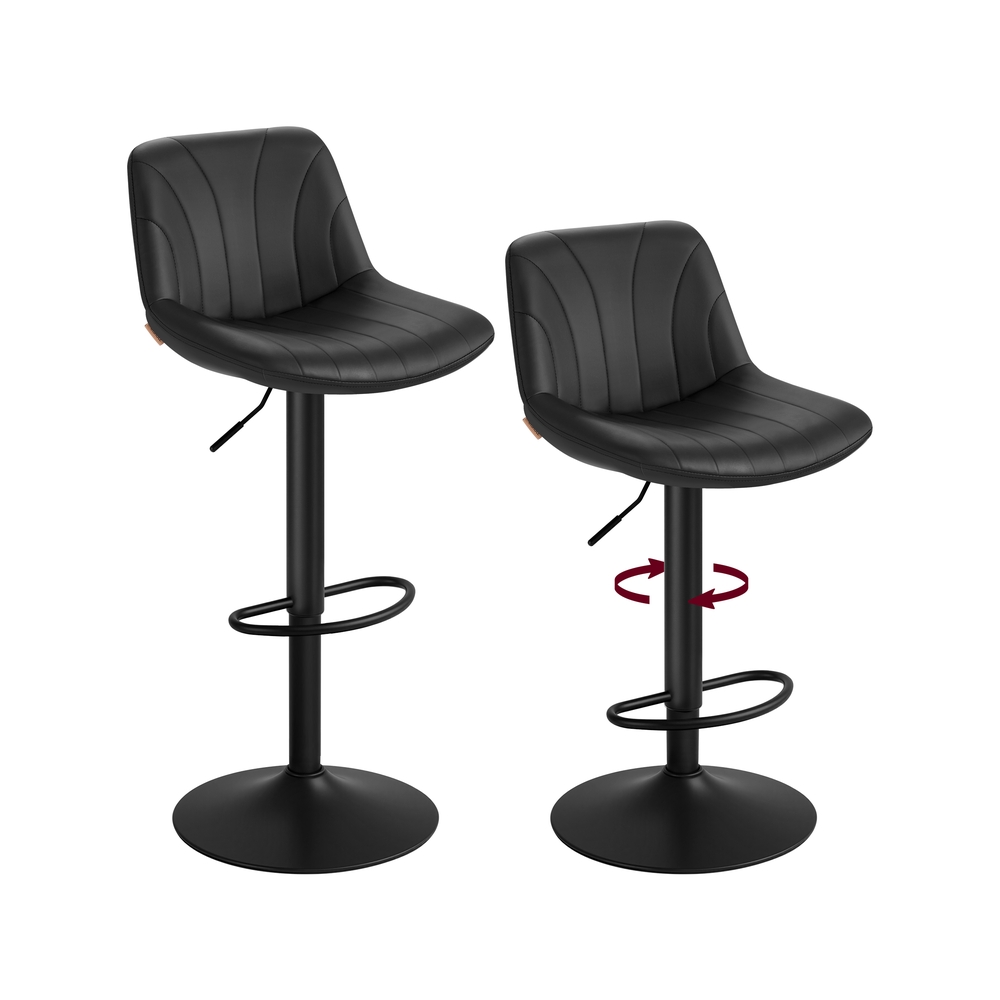 Barhocker 2er Set, Barstuhl mit Rückenlehne und drehbarer Sitzfläche tintenschwarz