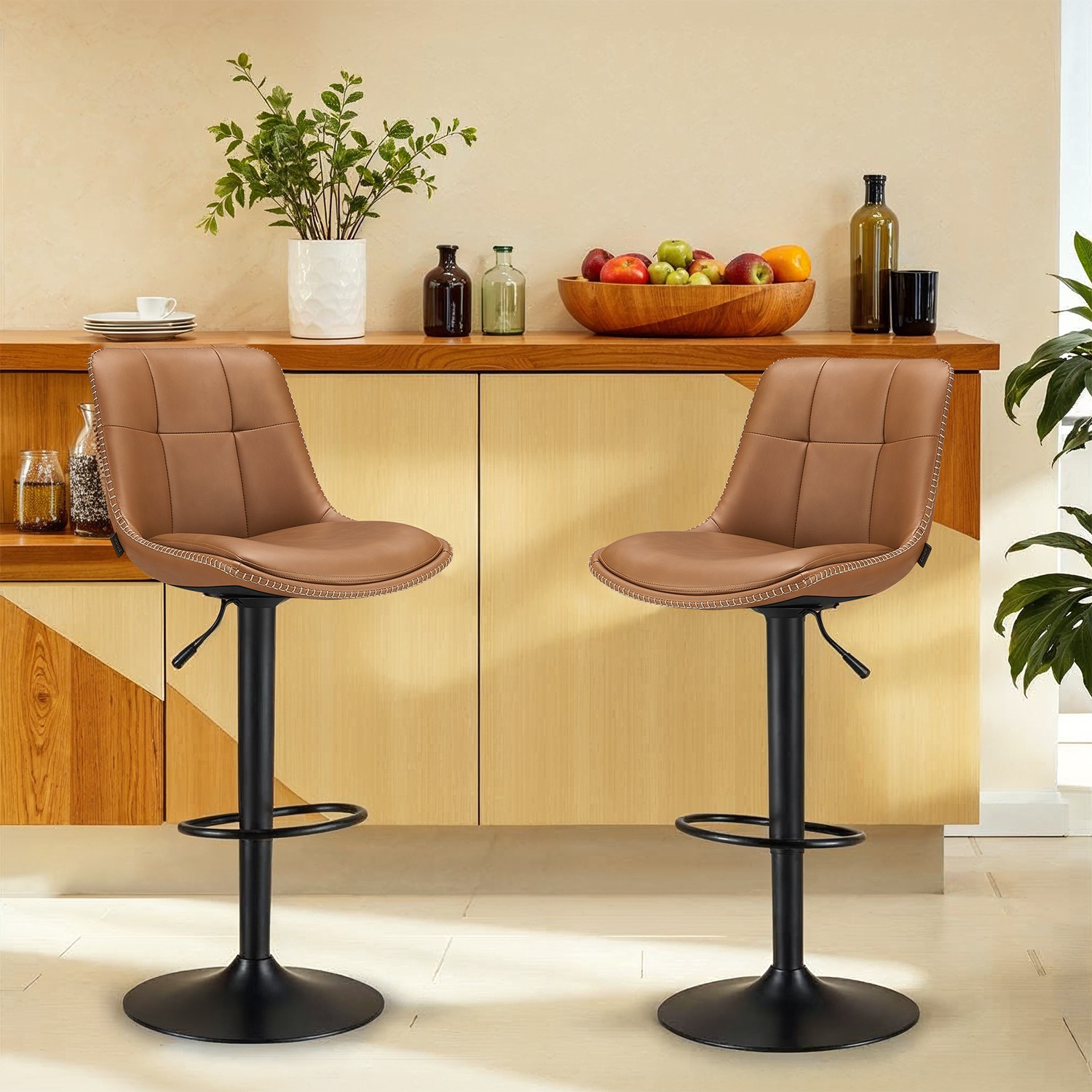Barhocker 2er Set mit Rückenlehne karamellbraun
