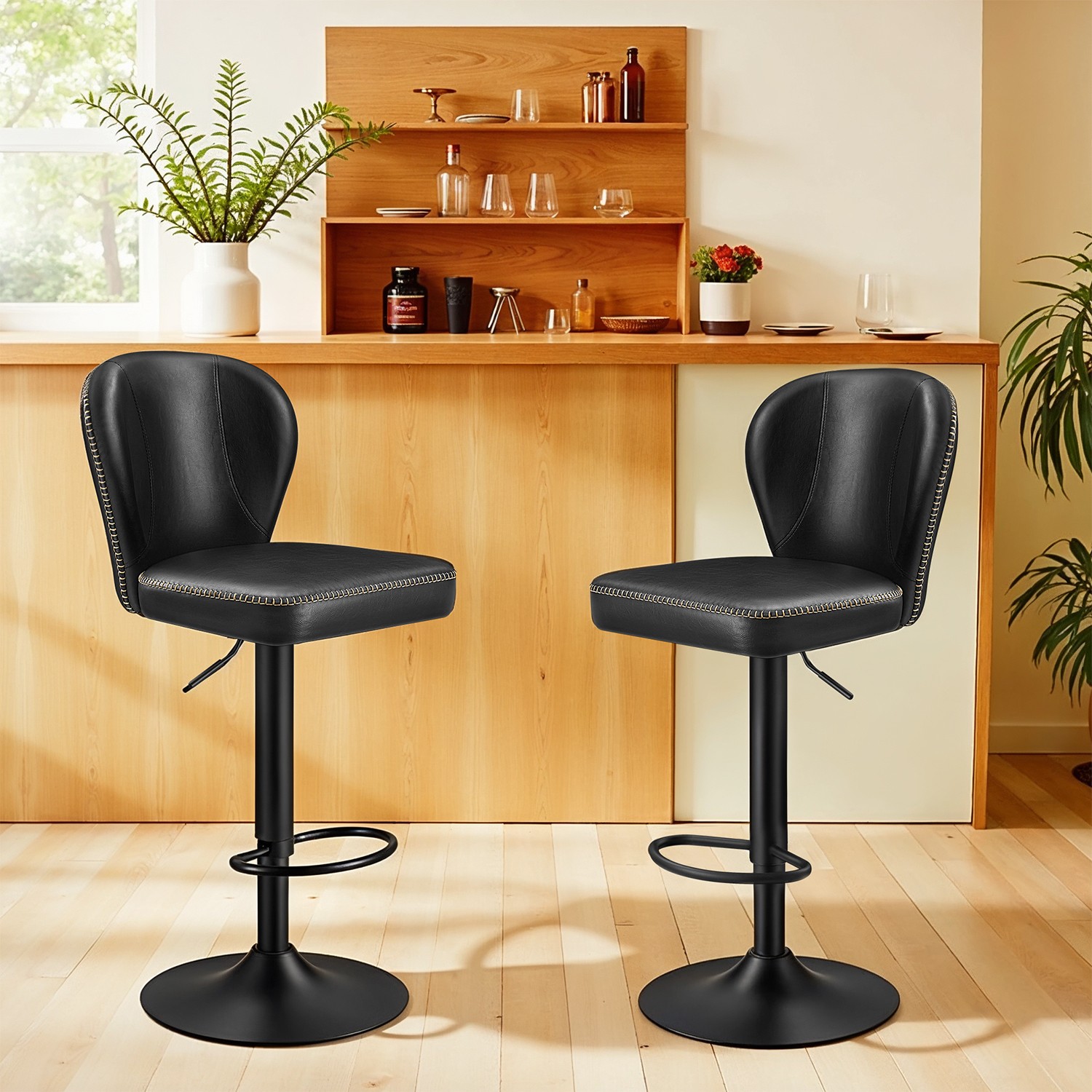 Barhocker 2er Set drehbar mit Rückenlehne tintenschwarz