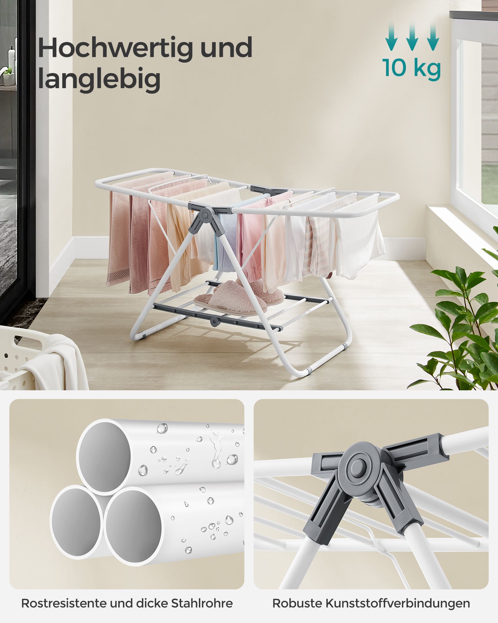 Debesuotas baltas metalinis drabužių žirgas su 2 sparnais