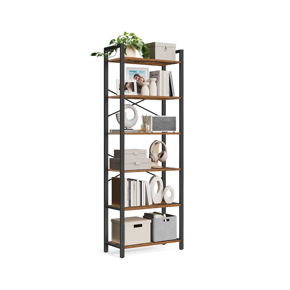 Regal Bücherregal mit 6 Ebenen offene Ablagen 30 × 64 × 185,5 cm vintagebraun-tintenschwarz