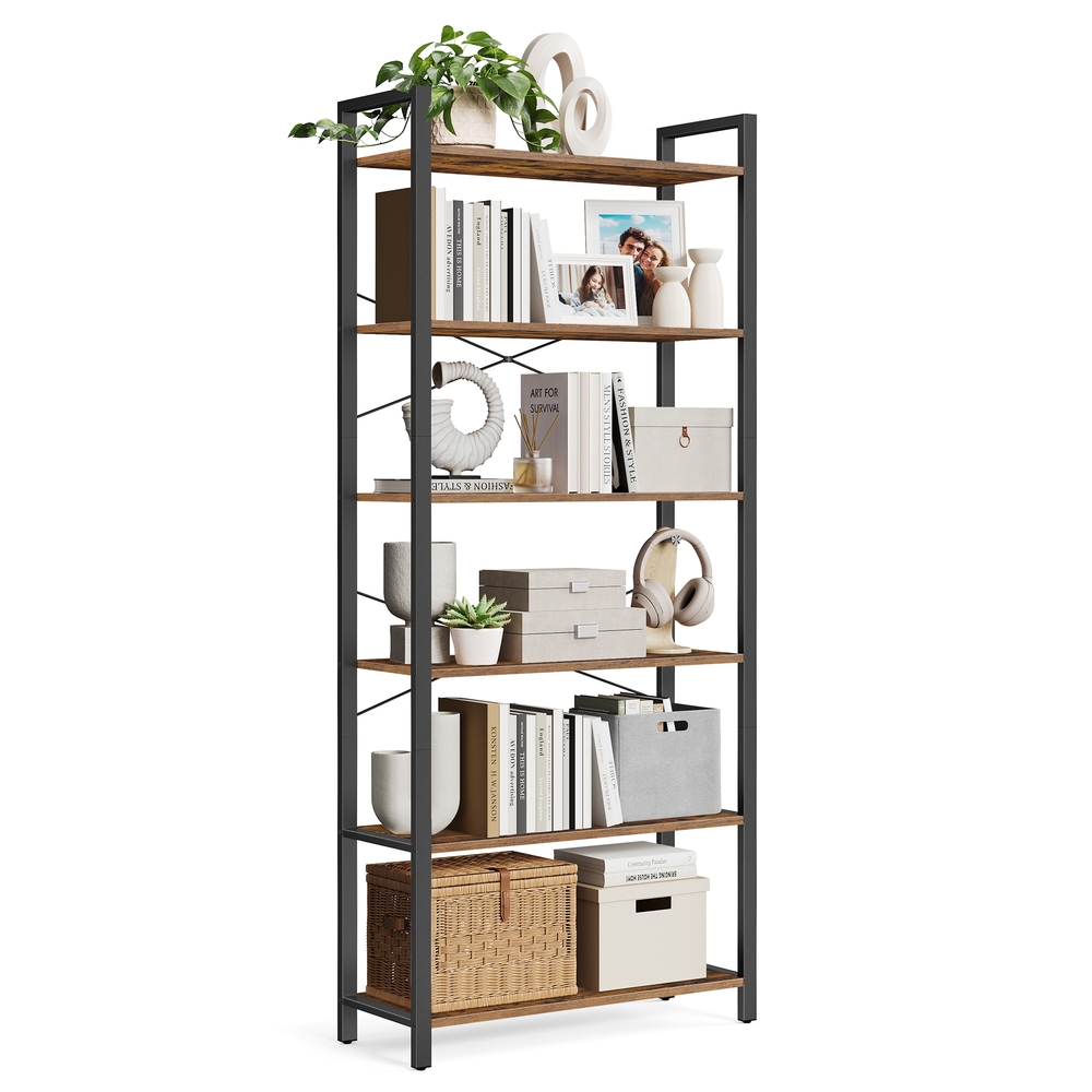 Regal Bücherregal 6 Ebenen offene Ablagen 30 × 78 × 185,5 cm vintagebraun-tintenschwarz