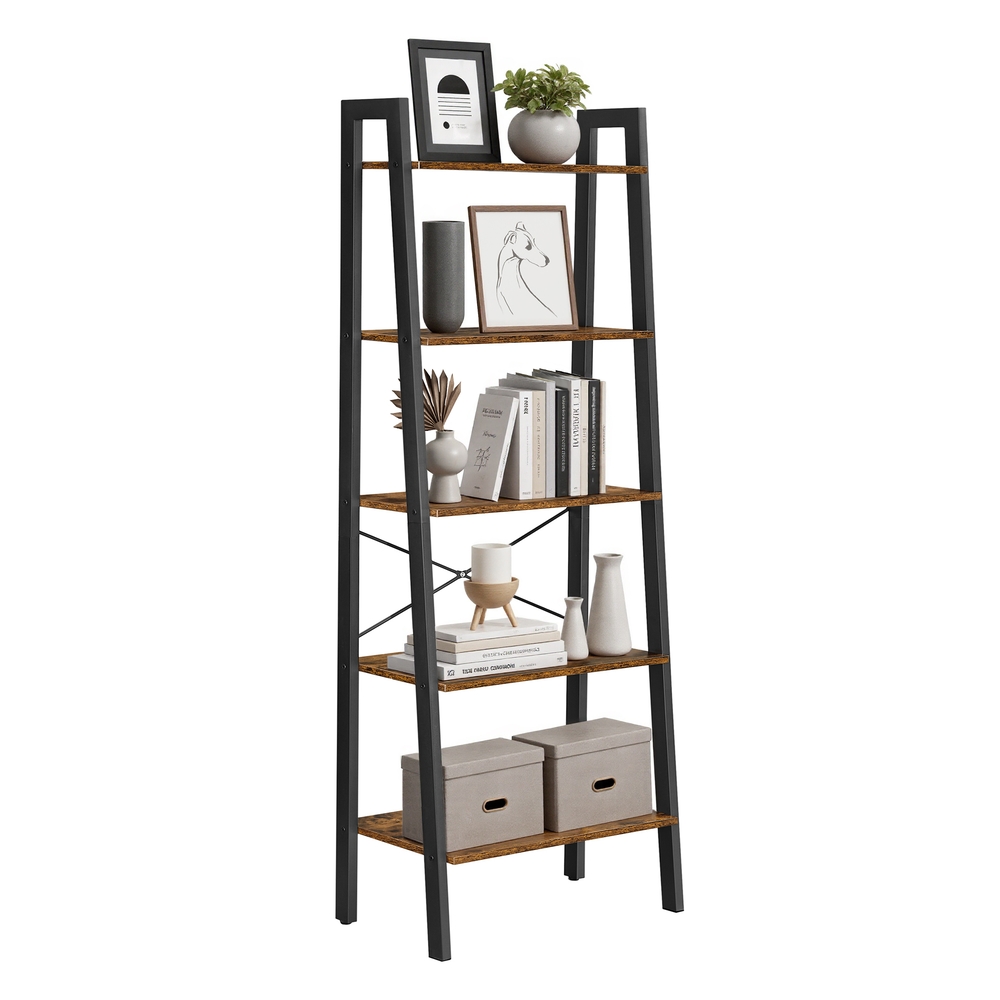 VASAGLE Standregal, Bücherregal mit 5 Ablagen, mit Metallgestell, einfache Montage, für Wohnzimmer, Schlafzimmer, Küche, 56 x 34 x 172 cm (L x B x H), vintagebraun-schwarz LLS45X