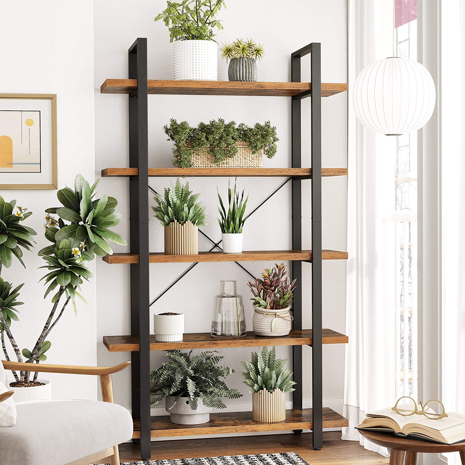 Vasagle Bücherregal stabiles Standregal mit 5 Regalebenen Wohnzimmerregal im Industrie-Design einfacher Aufbau Wohnzimmer Schlafzimmer Büro