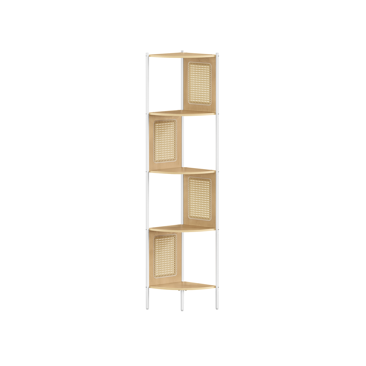 Eckregal mit 5 Ebenen und Rattan-Seitenplatten eichenbeige