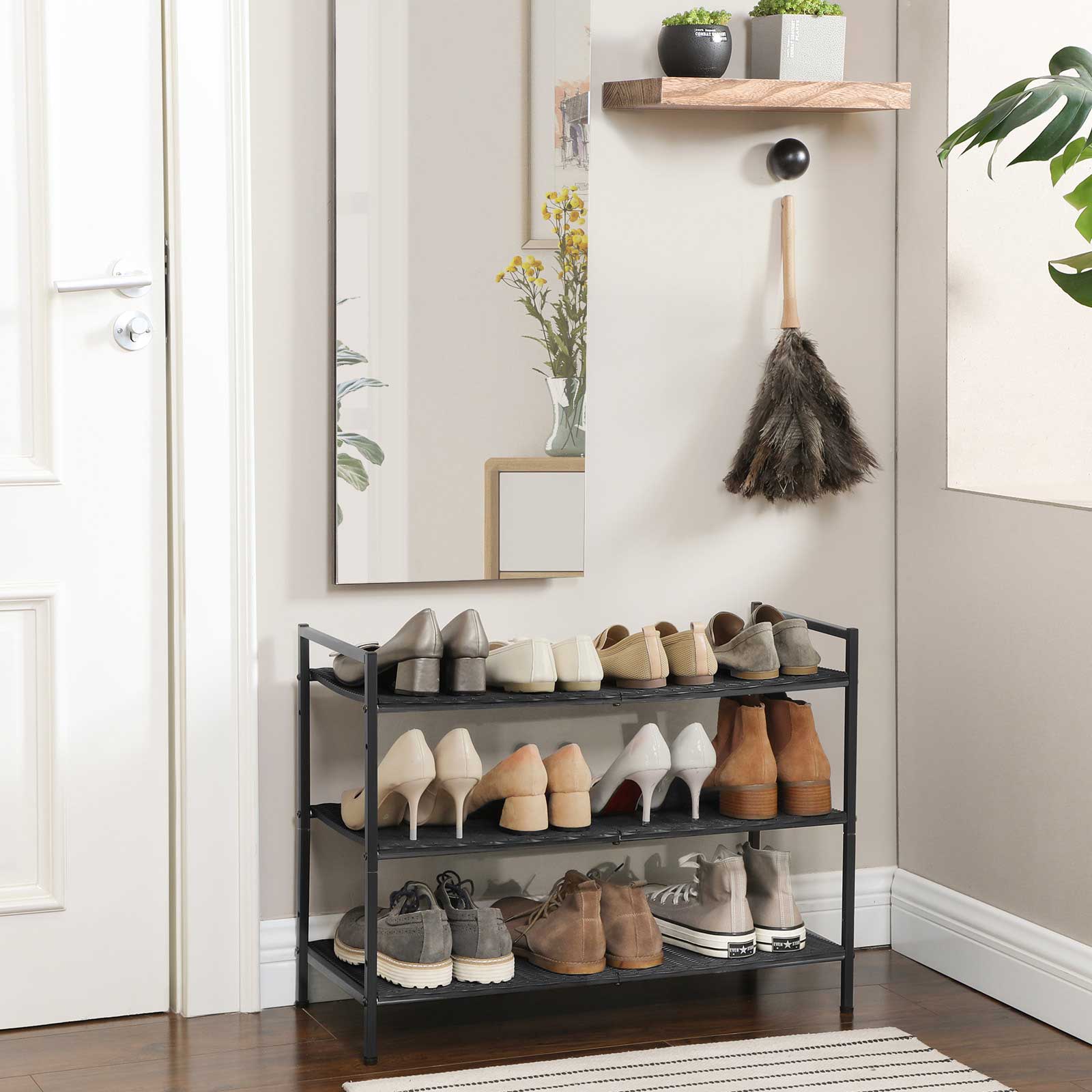 SONGMICS Schuhregal mit 3 Ebenen, Schuhablage, aus Polyrattan