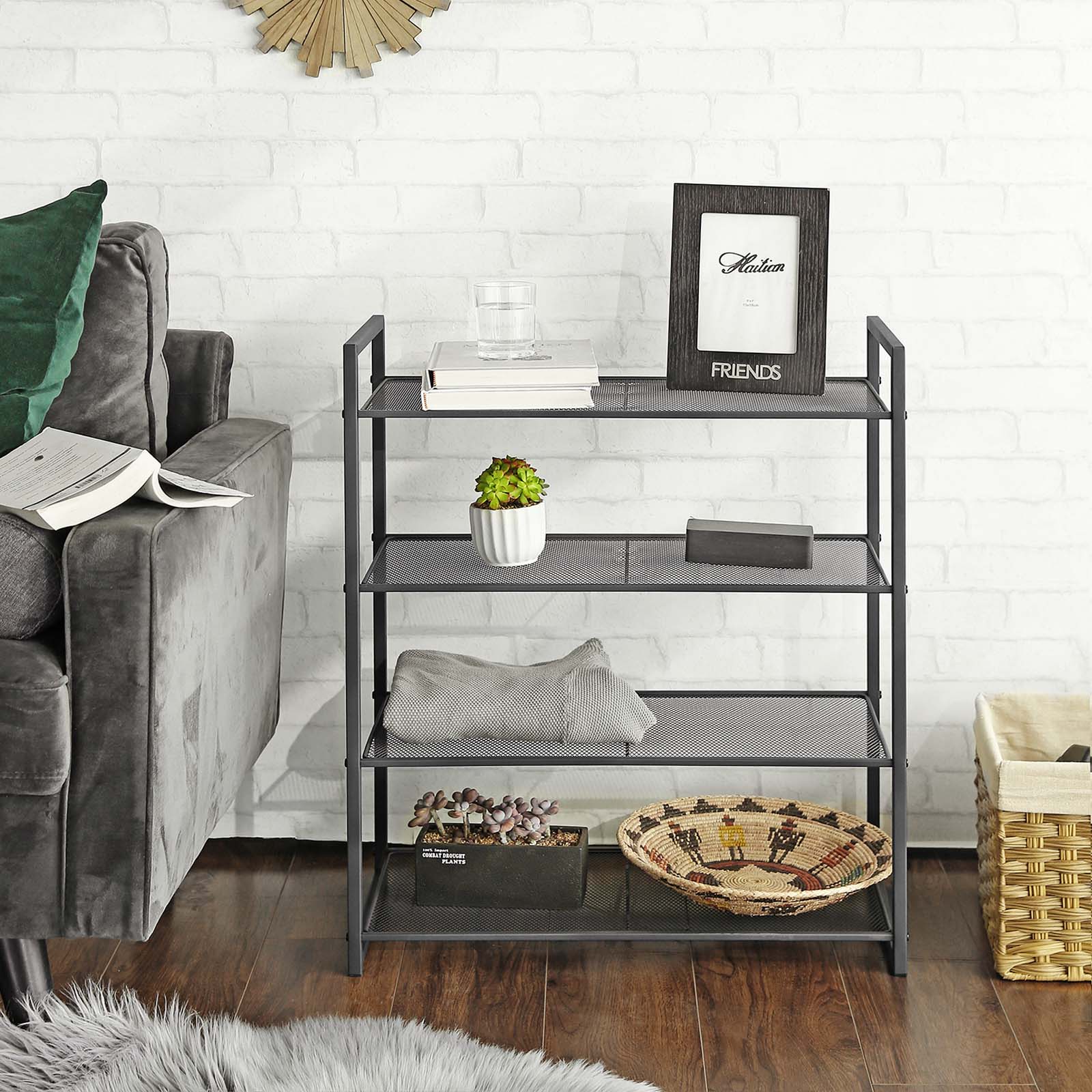 SONGMICS Schuhregal mit 4 Ablagen, stapelbarer Schuh-Organizer, für 12