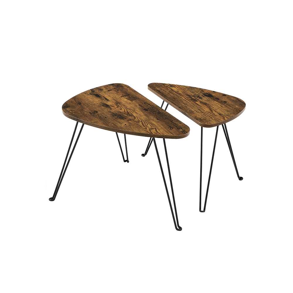 VASAGLE Couchtische-Set dreieckig abgerundet Spanplatte braun, 1 Set