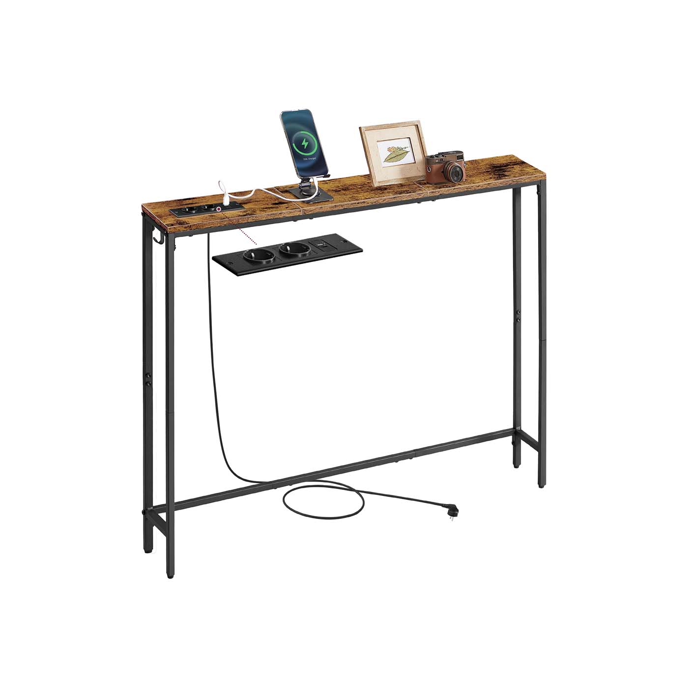 Schmaler Konsolentisch mit Ladestation und Haken