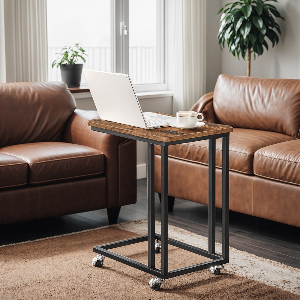Beistelltisch, Sofatisch mit Rollen, C-Form