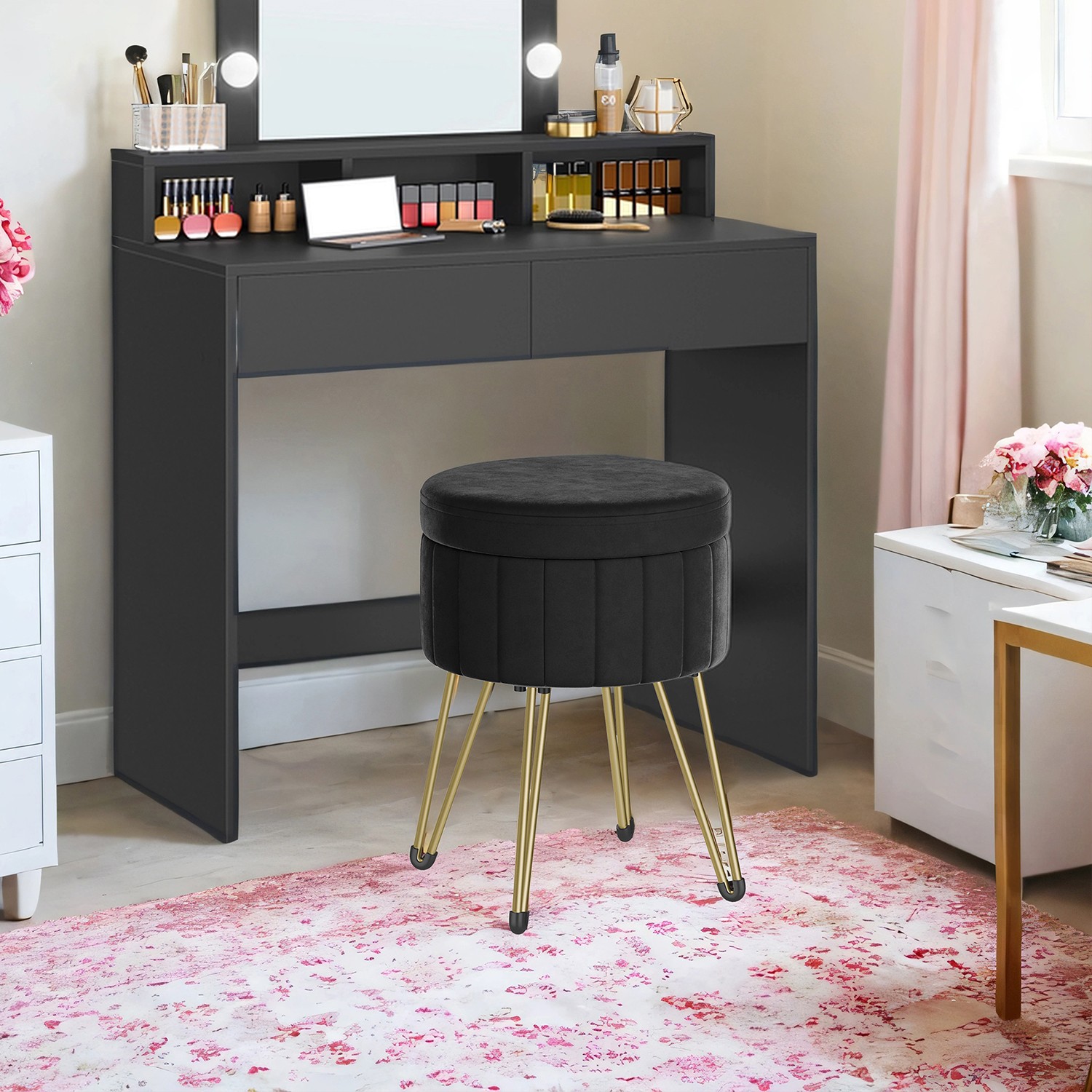 Sitzhocker, Hocker mit Stauraum, runder Sitzhocker