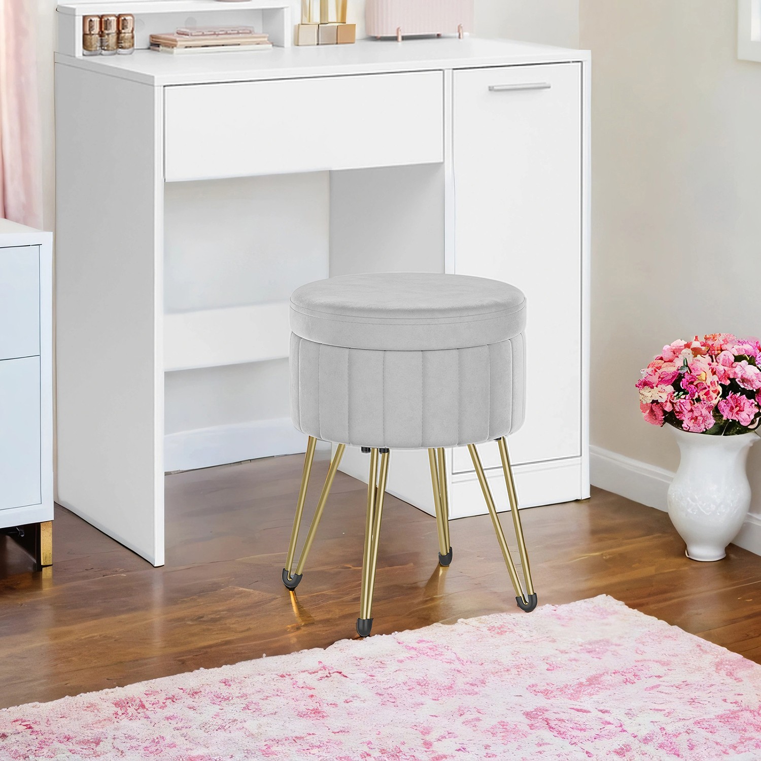 Sitzhocker, Hocker mit Stauraum, runder Sitzhocker
