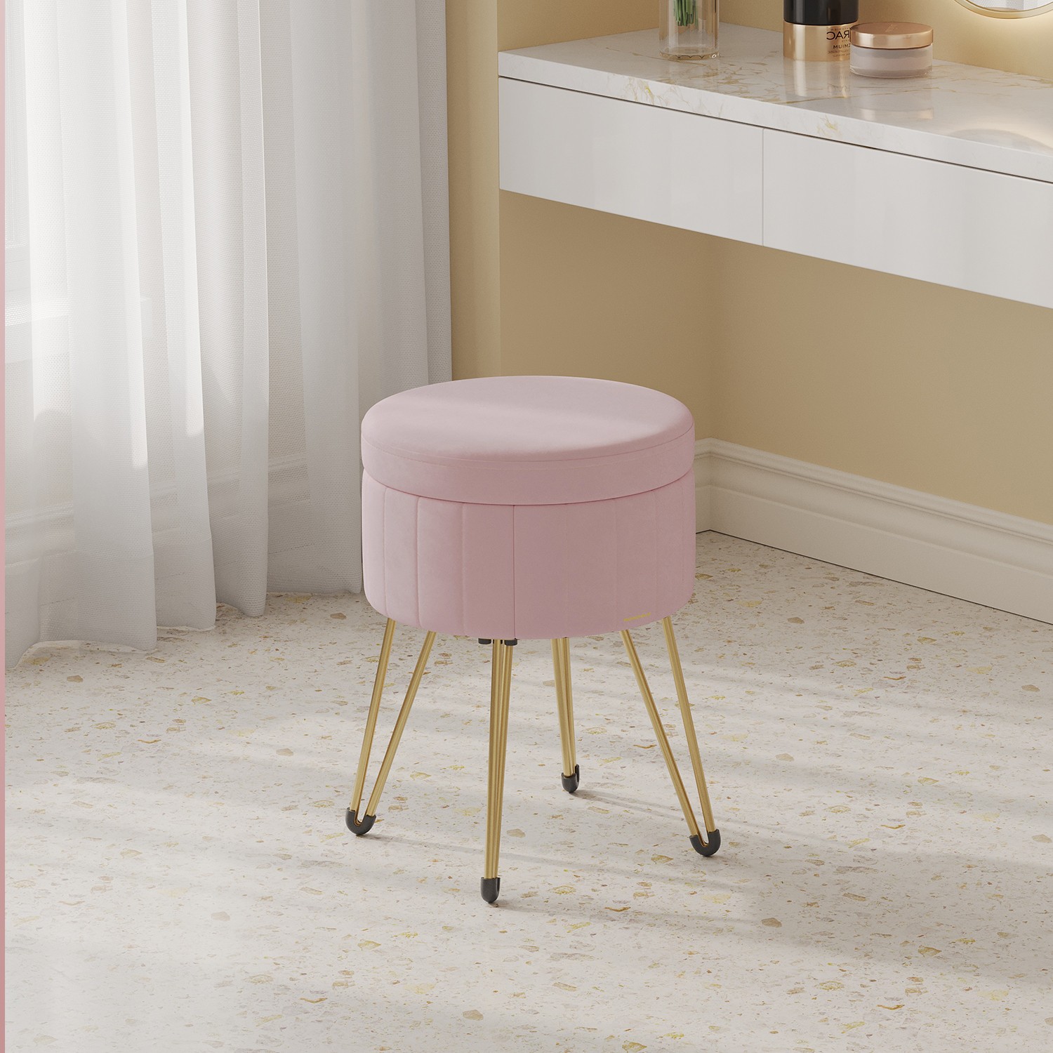 Sitzhocker, Hocker mit Stauraum, runder Sitzhocker