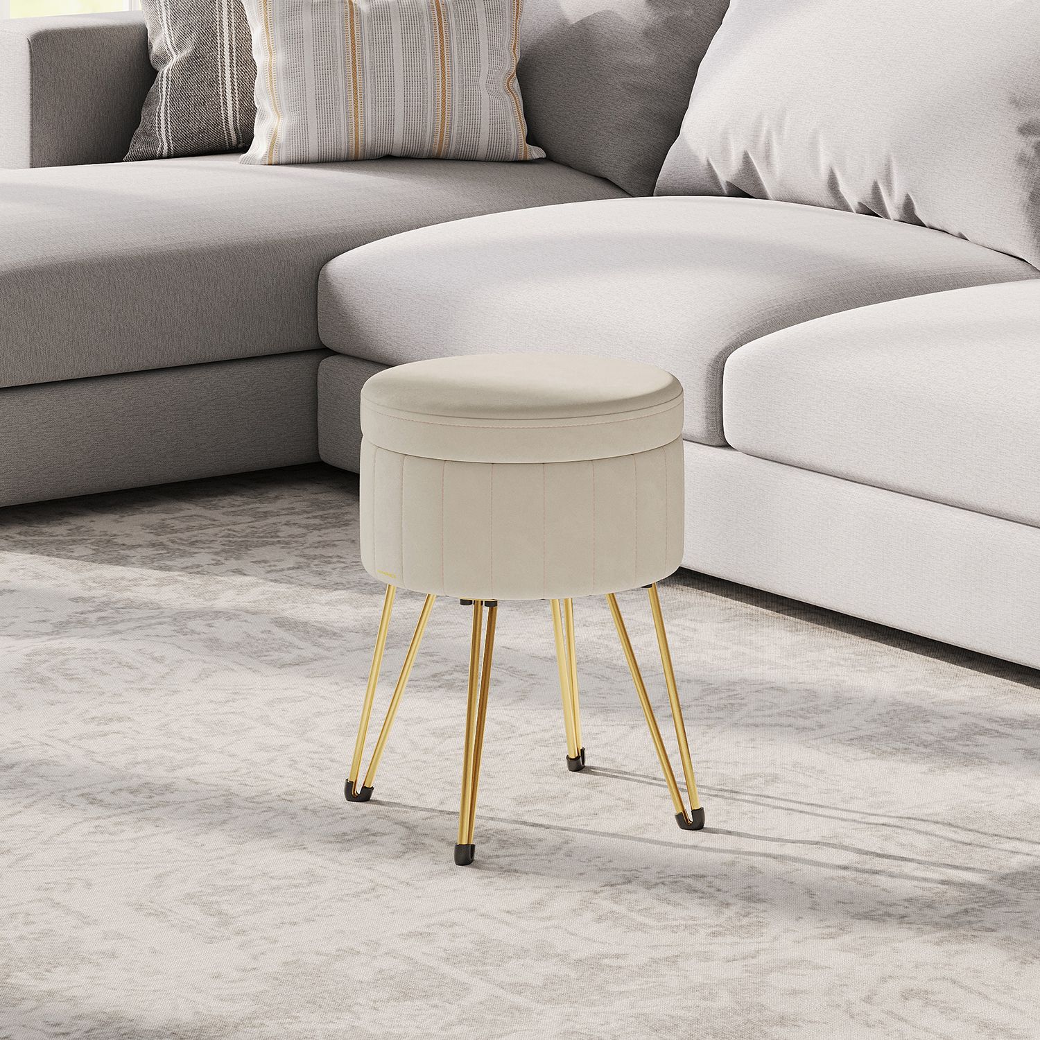 Sitzhocker, Hocker mit Stauraum, runder Sitzhocker