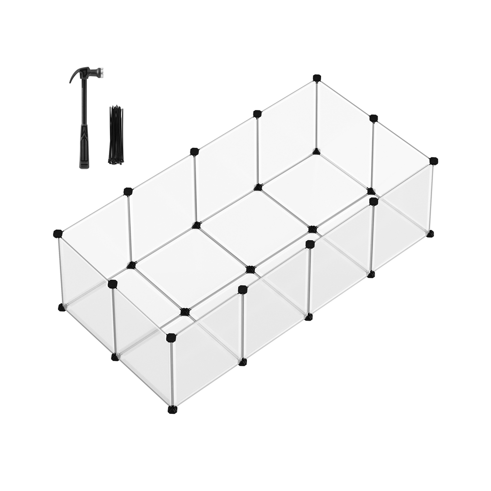Freigehege mit Bodenplatten Laufstall Kunststoff-Stahlgitter für Kleintiere Meerschweinchen Hamster Hasen Transparente LPC02W - Transparent