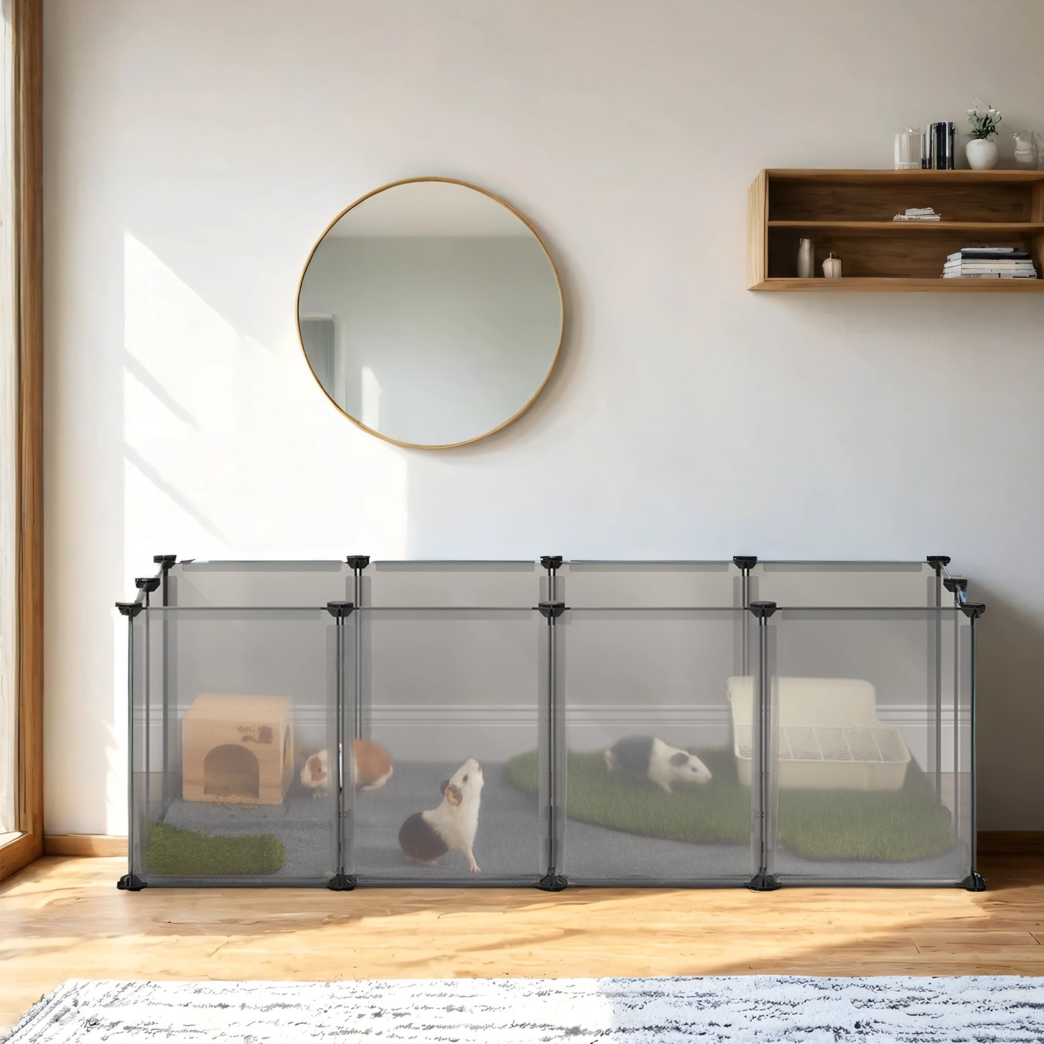 Freigehege mit Bodenplatten, Laufstall, Meerschweinchen Gehege