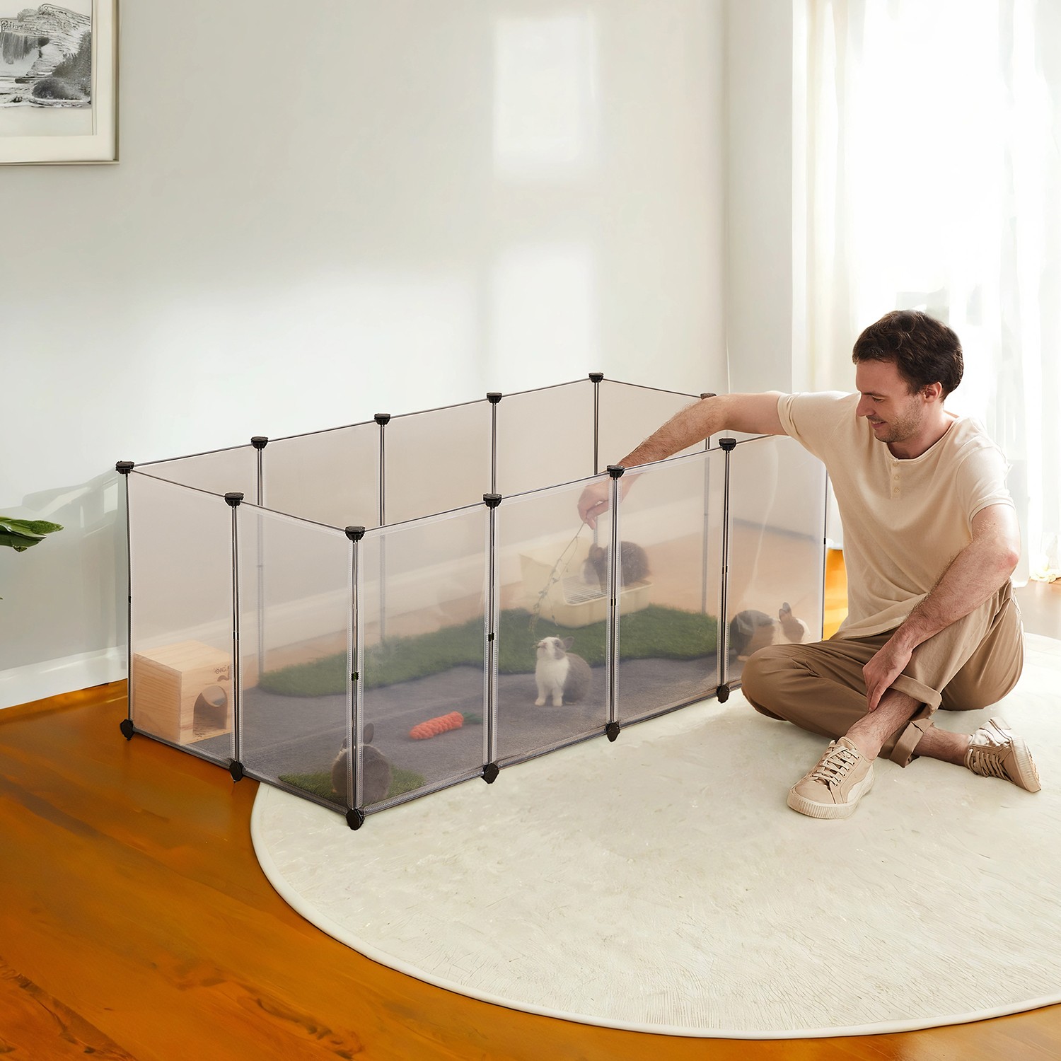 Freigehege mit Bodenplatten Kunststoff grau