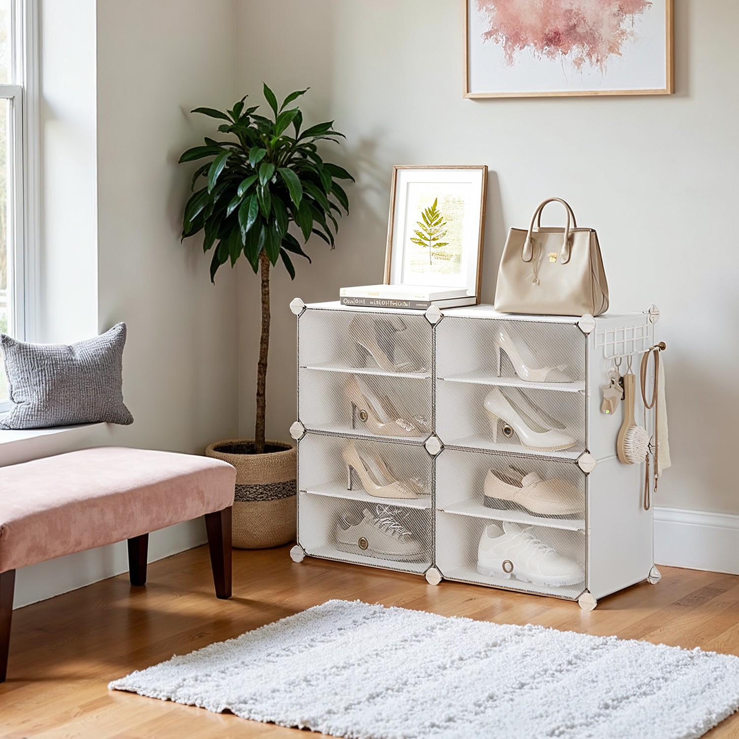 Schuhregal mit 4 Fächern, Schuhschrank, mit Türen