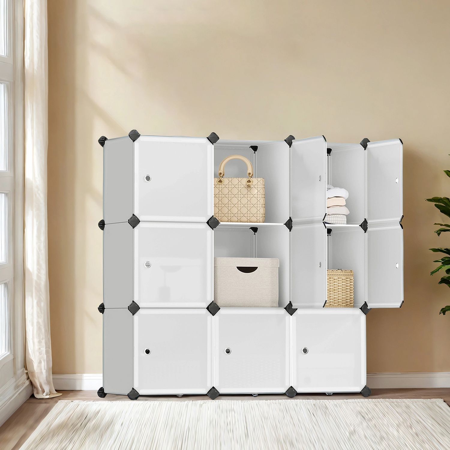 Schuhregal, Regalsystem mit 9 Würfeln, Kleiderschrank aus Kunststoff